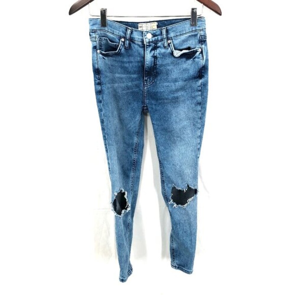 Free People Distressed skinny stretch jeans medium wash mid rise 27 short 27S